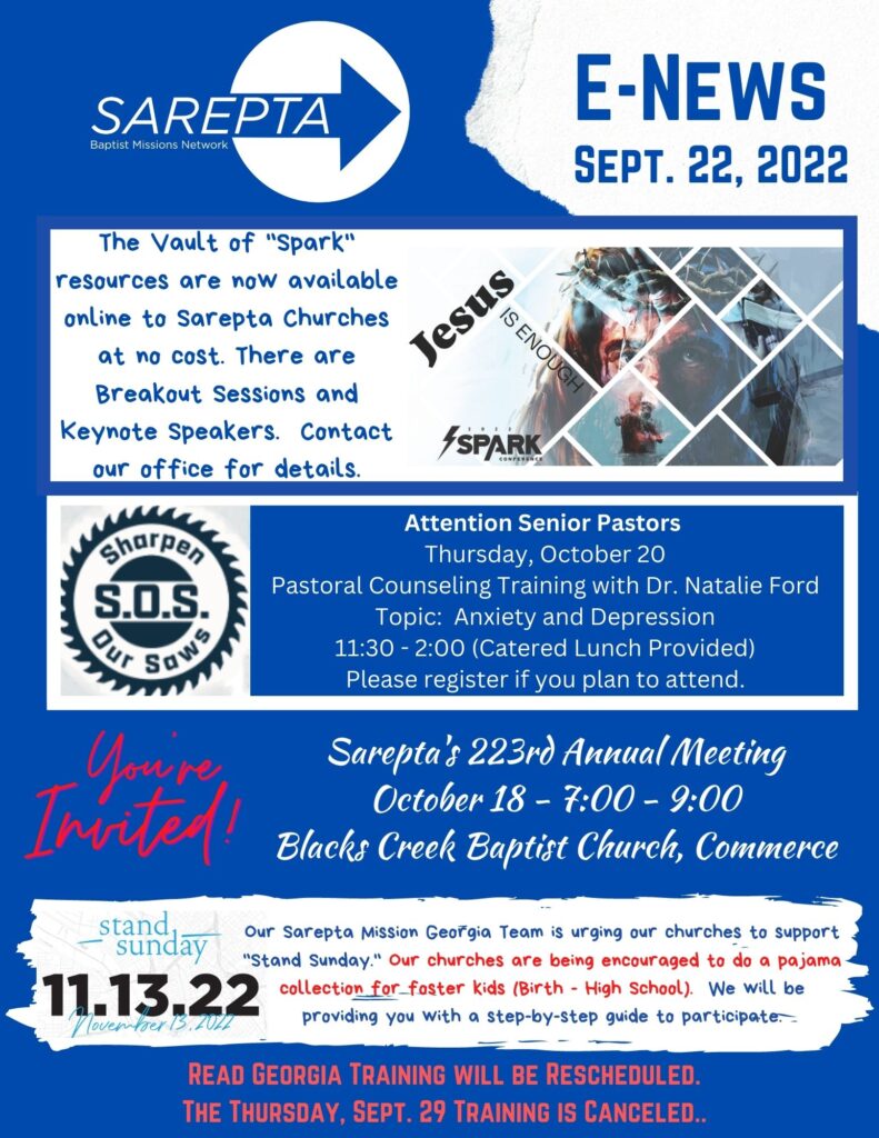 Enews September 22 2022 Sarepta Baptist Association